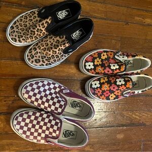 Vans Slip-On Assorted Prints — Leopard, Floral & Maroon Checkerboard
